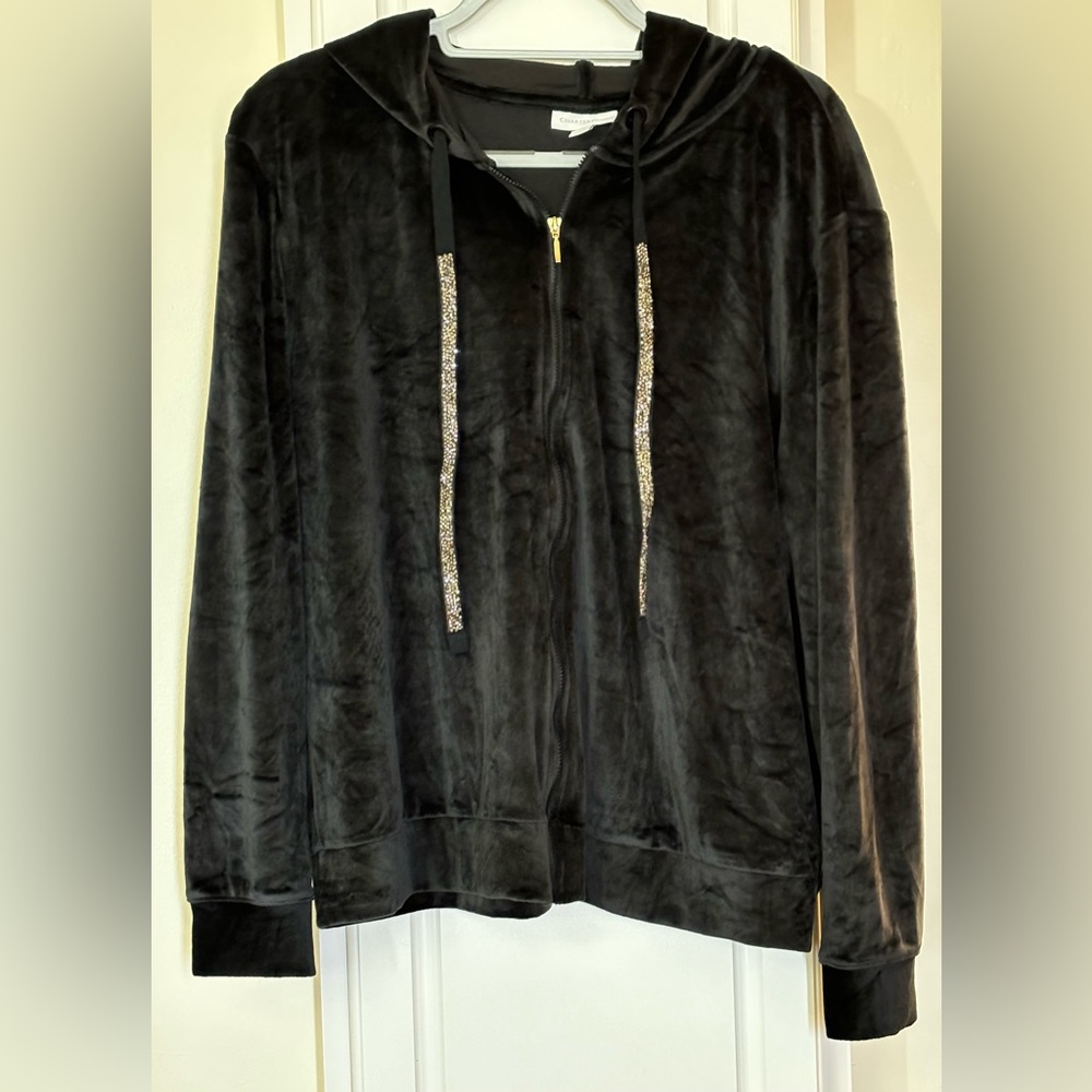 Charter Club Black Velour Zip-up XXL